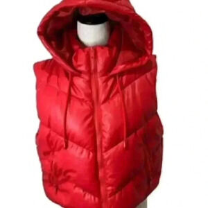 New Love  Tree Hooded Quilted Red  puffer  Vest Women’s Sz Large‎ NWT